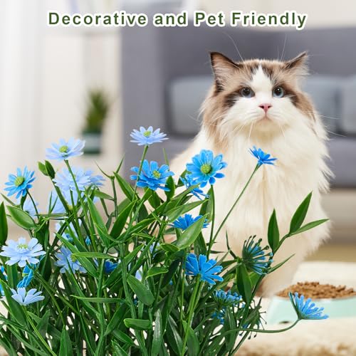 Fake Plants Daisy for Bathroom Decor, Small Potted Artificial Plants Indoor for Shelf Desk Home Bathroom Farmhouse Room Coffee Table Decor, Blue (Pack of 2) - color: Blue