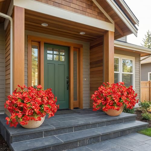 trytuny Artificial Flowers for Outdoor, Realistic Faux Plants for Outside Indoor Porch Patio Window Box Planter Home Decor (12pcs -red) - size: 12PCS - red