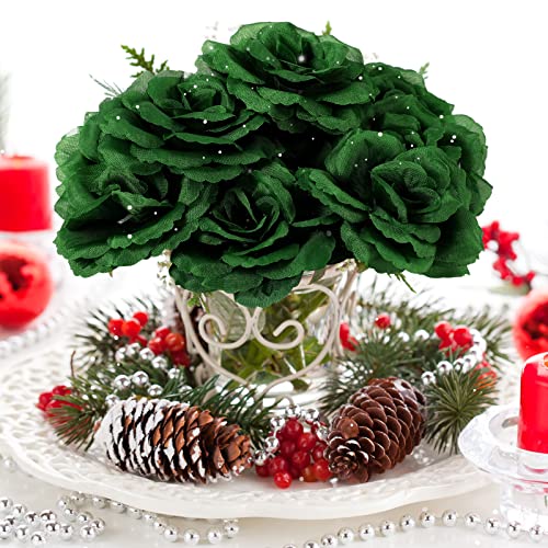 Yunlly 100 Pcs Artificial Flowers Fake Silk Roses Long Stem Rose Bouquet Wedding Party Home Decor for DIY Baby Shower Centerpieces Tables Home Decorations(Green) - color: Green