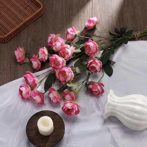 6 Pcs 32" Large Gradient Pink Artificial Peonies Stems Flowers, Real Look Faux Silk Peony Bouquet 42 Heads Total for Vase Filler, Farmhouse Rustic Neutral Home Decor, Wedding Centerpieces - color: Gradient Pink