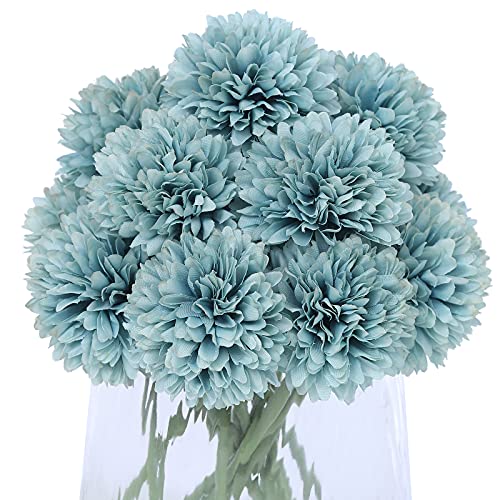 Kimura's Cabin 20Pcs Fake Mums Flowers Artificial Silk Chrysanthemum Ball Flower for Wedding Party Home Kitchen Table Core DIY Decoration Bouquets (Dark Blue) - color: Blue