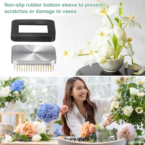 M METERXITY Flower Frog 2.76" x 1.97" Rectangle Copper Floral Arranger Pins Ikebana Holder W Rubber Base for Flower Arrangements/Craft Plant/Home Decor, Floral Kenzan Fixed Tool [1.1cm Pins] - size: 2.76" x 1.97"