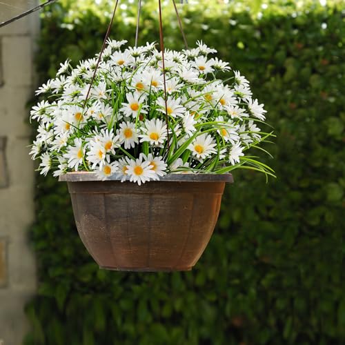 4 Bundles Artificial Silk Daisy Flowers Fake Daisies Plastics Plants Flower Faux Wildflowers Outdoor UV Resistant for Home Decor Indoor Outside Porch Patio Garden Planters Decoration (White) - color: White