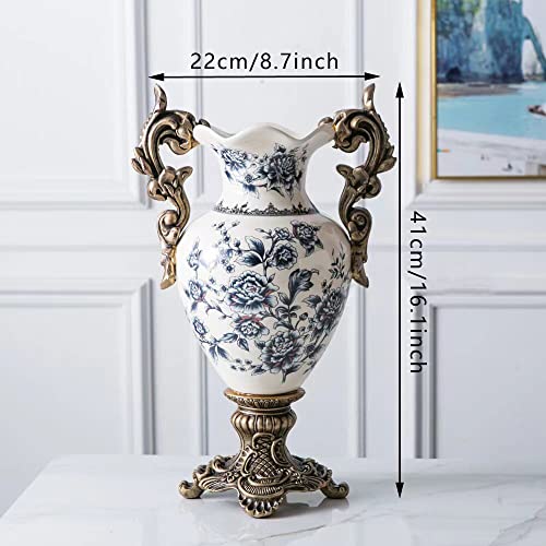 Magcolor Tall Table Modern Vase,Large Ceramic Flower Vases for Shelf Home Decor,Creative Classic Blue and White Vase 16.5 inch,Sophisticated Vessel for Decorative Branches and Dried Flower.