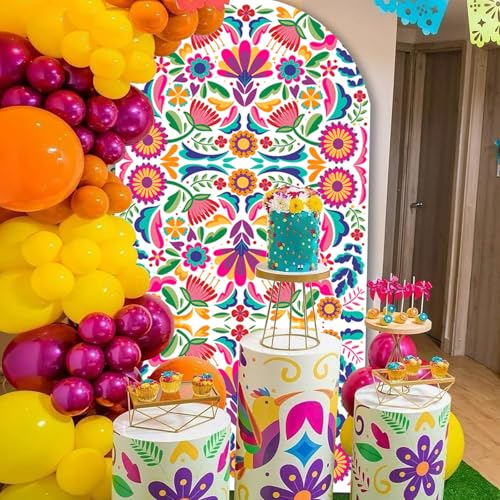 Sensfun Mexican Fiesta Arch Backdrop Cover Cinco De Mayo Birthday Baby Shower Decorations,2-Sided Colorful Mexican Otomi Flowers Backdrop Arch Covers for Mexico Talavera Wedding Party Decor 3.3x6.5ft - size: 3.3x6.5ft (100x200cm)