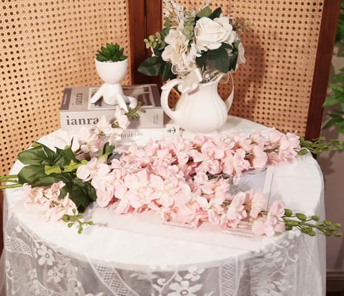 IPOPU 43.3" Pink Delphinium Artificial Flowers 5PCS Faux Delphinium Flowers Larkspur Long Stem Artificial Flowers for Wedding Table Centerpieces Home Garden Decor(Pink) - color: Pink