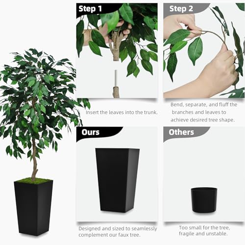 ASTIDY Artificial Ficus Tree 5FT - Faux Indoor Tree with Black Tall Planter - Fake Ficus Floor Plant in Pot - Artificial Silk Tree for Home Office Living Room Decor Indoor - color: Black