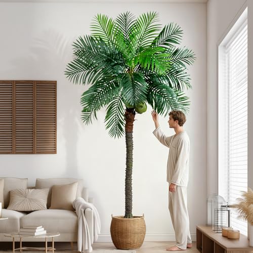 9FT Large Artificial Palm Tree Big Faux Tropical Phoenix Trees Indoor Outdoor Realistic Floor Plants Tall Fake Plant for Home Living Room Office Decor Porch Outside Patio arboles para decoracion - color: Single Pole Palm Tree, size: 9ft