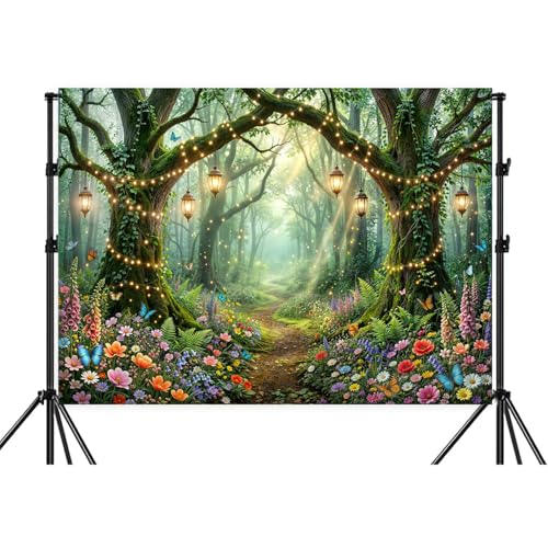 5X3ft Enchanted Forest Backdrop Garden Archway Butterfly Floral Woodland Fairy Tale Photography Background Birthday Baby Shower Party Photo Booth Props Wall Decor Banner - color: Multi15, size: 5X3FT