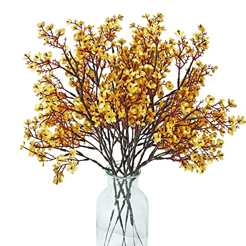 ONLY ART Gold Silk Baby’s Breath Flowers – 6 Bundles, 18.7" Faux Florals with Flexible Stems for New Year and Valentine's Day Elegant Home, Wedding & Event Décor - color: Gold