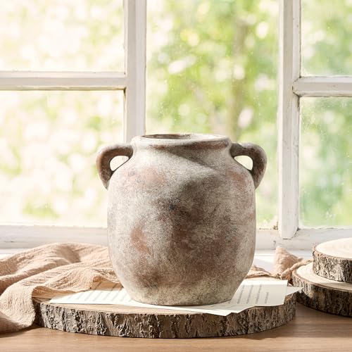 Ceramic Flower Vase Home Decor - 6 Inch Farmhouse Rustic Table Vases with Handle Living Room Decoration Decorative Vintage Pottery for Kitchen Shelf Coffee Dining Bookshelf Fireplace Centerpiece - color: A-6" Retro