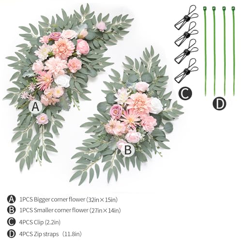 Artificial Wedding Arch Flowers Kit(Pack of 2) for Wedding Arch, Bridal Shower, Ceremony and Reception Backdrop Decoration (Romantic Pink) - color: Romantic Pink