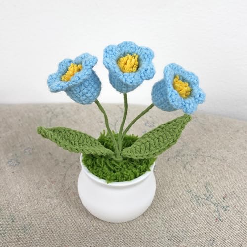 Joekaran Crochet Flowers Cute Little Potted Flower, Gift for Birthday, Teacher’s Day, Graduation, Anniversary, Christmas, Decor for Car Dashboard,Home Office Decoration (Blue Lily of the Valley) - color: Blue Lily of the Valley