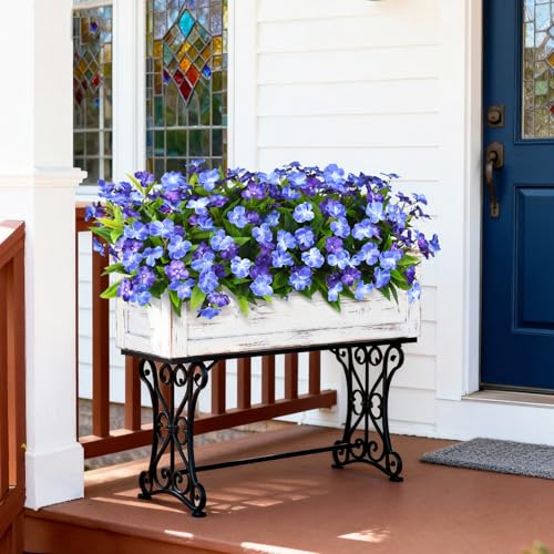 Artificial Impatiens Flowers for Outdoors, 6 Bundles Silk Fake Flowers for Spring Summer Decoration, UV Resistant Faux Plants Plastic Bouquet for Home Planter Porch Patio Yard Decor(Double Blue) - color: Double Blue