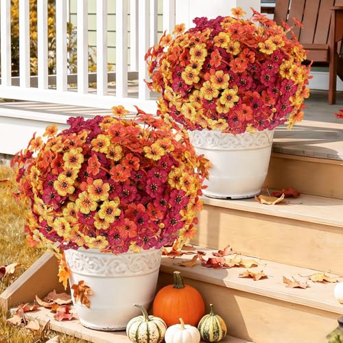 22 Pack Artificial Flowers Outdoor Fake Plants, Faux Flowers UV Resistant with Plastic Plants, Faux Silk Flowers for Outdoors Outside Front Porch Hanging Planter Window Garden Decoration(Autumn Mixed) - color: Autumn Mixed, size: 22 Bundles
