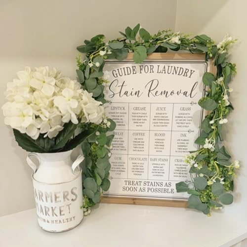 CQURE 8Pcs Eucalyptus Garland,Artificial Eucalyptus Leaves Table Greenery Garland Wreath Vines for Wedding Party Table Bedroom Wall Decor - size: 47.2 Ft with Flowers
