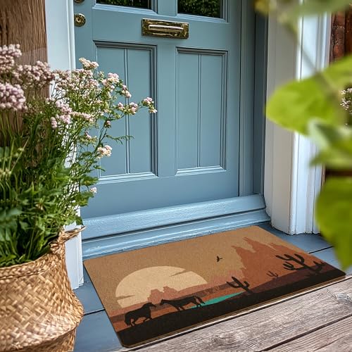 Western Cactus Door Mat, Boho Western Doormat, Sun Desert Landscape Welcome Front Door Mat Indoor Outdoor Entrance, Rustic Artificial Coir Doormats for Porch Patio Entryway Home Decor 30x17in - color: Cactus