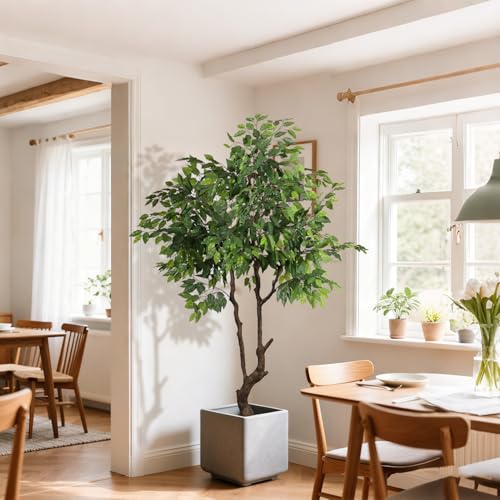 Artificial Ficus Tree 6ft(72in) Faux Floor Potted Tree for Indoor Decor Large Realistic Trees Plants with Silk Leaves and Natural Wood Trunk for Home Living Room,Office Foyer Decor. - color: Ficus Tree, size: 6ft