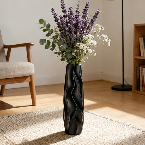 Extra Large Black Floor Vase – 15.7" Modern Decorative Ceramic Vase for Living Room Corner, Hallway or Entryway Home Decor - size: 15.7 Inch