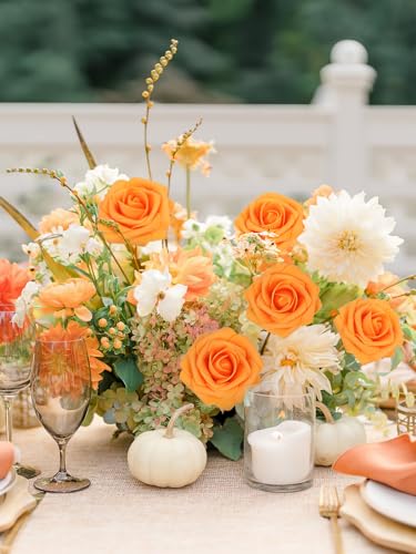 MACTING Artificial Rose Flowers 30PCS Real Touch Fake Flowers with Stem Faux Foam Roses for DIY Wedding Bouquet Table Centerpieces Party Bridal Shower Home Thanksgiving Fall Decorations,Orange - color: Orange-1, size: 30PCS