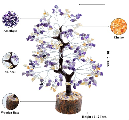Crocon® Amethyst & Citrine Tree Crystal Tree of Life Birthday Gifts for Women Gemstone Tree Healing Stones Home, Shelf & Room Decor, Money Tree Positive Feng Shui Tree Bonsai Good Luck Spiritual Gift - color: Amethyst + Citrine (Silver Wire)