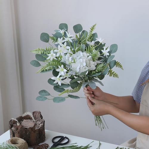 FOTEEWL 70 Pcs Artificial Greenery Stems Box Set,with 7 Kinds of Faux Plants and Fake Flowers for DIY Bridal Bouquets Wedding Floral Arrangement Table Centerpieces Decoration (Sage Green & Beige) - color: Sage Green & Beige