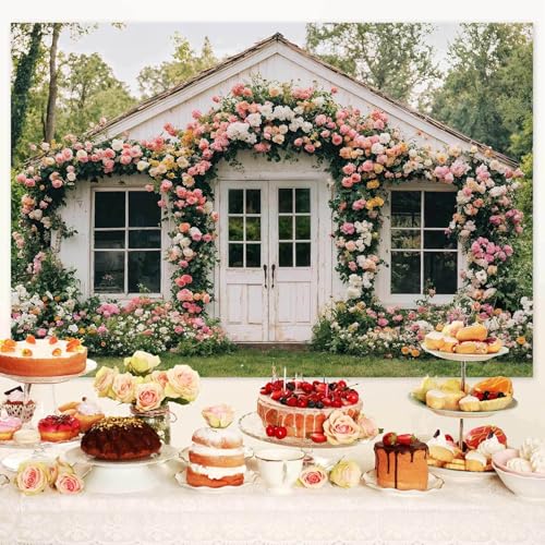 6X4ft Flower Backdrop Floral Retro House Photography Backdrops Rustic Garden Style Decoration Wedding Portrait Background Studio Photo Booth Props - color: Multi2, size: 6X4ft