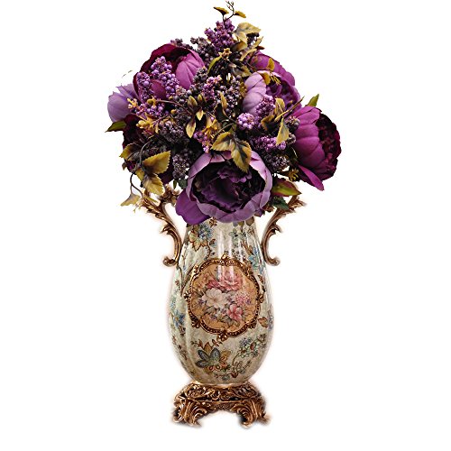 1pcs Artificial Peony Bouquet,19 Inch Silk Peony Bunch with 7 Faux Flowers,Classical Style Artificial Flowers with Leaves and Ornaments for Wedding,Home Décor Centerpieces(Purple) - color: Purple, size: Pack of 1