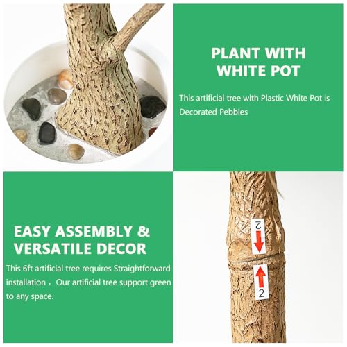 Artificial Ficus Tree, 6Ft | White pot, adjustable realistic branches and leaves, indoor outdoor home decoration - color: Ficus