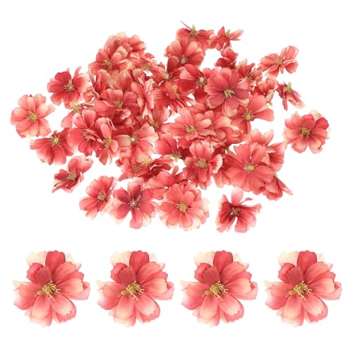 PATIKIL 100 Pcs Fake Silk Flower Heads, 1.6 Inch Artificial Cherry Blossom Faux Flower Heads for DIY Craft Wedding Party Home Wreath Decoration, Light Red - color: Light Red
