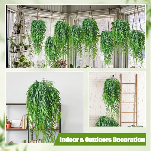 Daifunli Artificial Hanging Plants Fake Hanging Ferns Plastic Faux Plants for Wall Room Garden Garland Indoor Outdoor Decor No Basket (8 Pcs,Willow) - style: Willow
