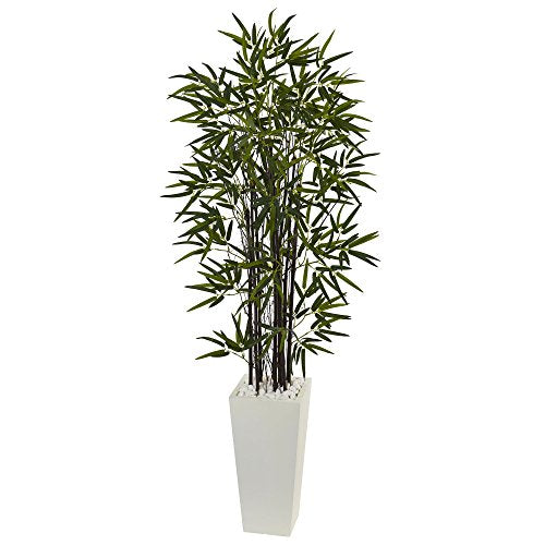 Nearly Natural 5864 5Black Bamboo Artificial Tree in White Tower Planter 5Black Bamboo Tree in White Tower Planter, Green