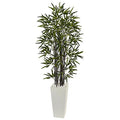 Nearly Natural 5864 5Black Bamboo Artificial Tree in White Tower Planter 5Black Bamboo Tree in White Tower Planter, Green