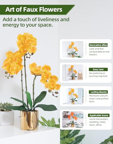 Artificial Orchid Flowers Set Fake Phalaenopsis Flower Faux Butterfly Orchid Real Touch Orchid for Wedding Home Office Party Hotel Yard Decoration Restaurant - color: Yellow