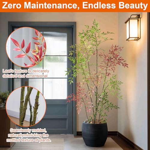 6.5ft Faux Bamboo Tree Artificial Nandina Tree Artificial Indoor Plants Realistic Fake Potted Tree with 800+ Leaves, Cement Planter - Home Office Decor Perfect for Housewarming Gift Non-Toxic - color: Mixcolor, size: 6ft 6in