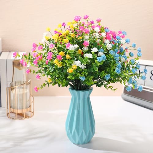 WILLBOND 12 Bundles Artificial Flowers Outdoor, UV Resistant Faux Artificial Plants Shrubs Plastic Flower Bulk for Hanging Planter Porch Window Home Spring Summer Decor(Lovely Color) - color: Lovely Color