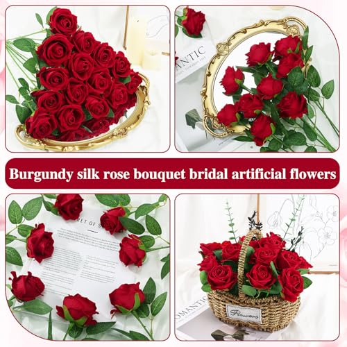 150 Pcs Roses Artificial Flowers, Silk Crimson Burgundy Artificial Flowers Petals Long Stem Roses for Wedding Bouquet Home Party Decor - color: Burgundy