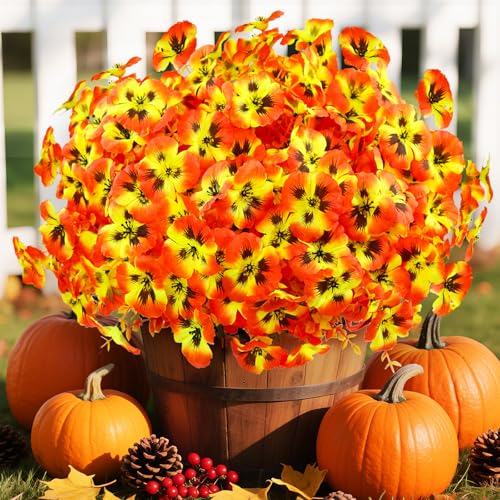 16 Bundles Artificial Fall Flowers for Outdoors, Realistic No Fade Fake Silk Flowers, Faux Fall Plants for Outside Planters, Porch, Patio, Garden Decor(Sunset) - color: Sunset, size: 16PCS
