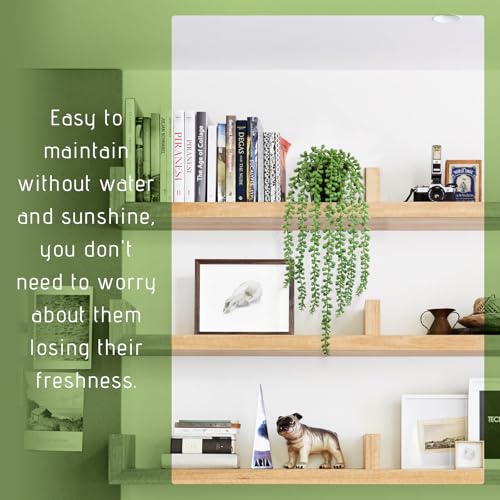 Realistic Artificial String of Pearls Plant - Faux Hanging Succulent Trailing Plant with Black Pot, Natural-Looking Small Potted Faux Plant Indoor Outdoor for Home Office Shelf Decor - color: String of Pearls