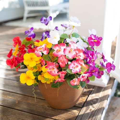 Hibiscus Artificial Flowers Plants for Outdoors Summer Decoration, 6 Bundles Fake Silk Hibiscus Bouquet Realistic UV Resistant Tropical Flowers Artificial for Outside Planter Front Door Porch Patio - color: 6-color Mix(1 Fuchsia, 1 Red, 1 Pink, 1 Purple,