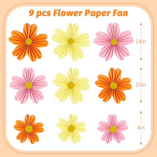 YUNXUAN Pink and Orange Party Decorations Paper Fan Paper Flowers Decorations for Wall Floral Backdrop Classroom Baby Shower Birthday Flower Wall Decor Pack of 9 Pink Orange - color: Pink and orange