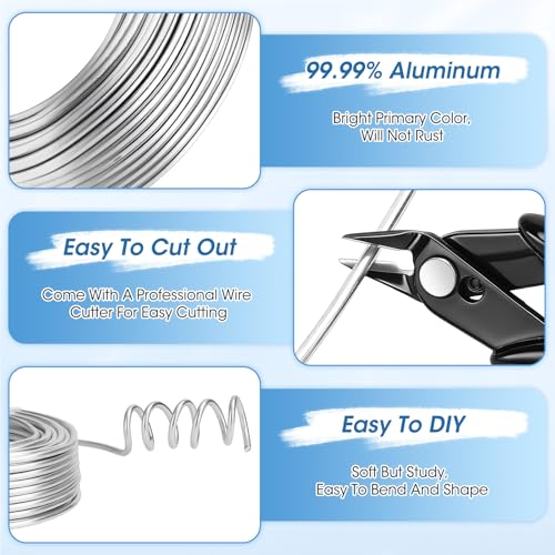Modacraft 9 Gauge Aluminum Craft Wire - 55FT 3mm Bendable Armature Wire with 5-Inch Micro Flush Cutter - Perfect for Sculpting, Jewelry Making, Doll Making, Bonsai Training, and DIY Crafts - size: 9 Gauge
