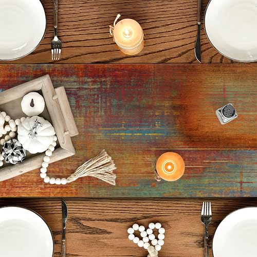 OYIMUA Soft Thick Chenille Rust and Blue Table Runner 36 Inches Long Vintage Abstract Painting Flowers Spring Summer Rustic Dining Table Decorations for Home Indoor Outdoor - size: 13" x 36", Table Runner, style: Rust