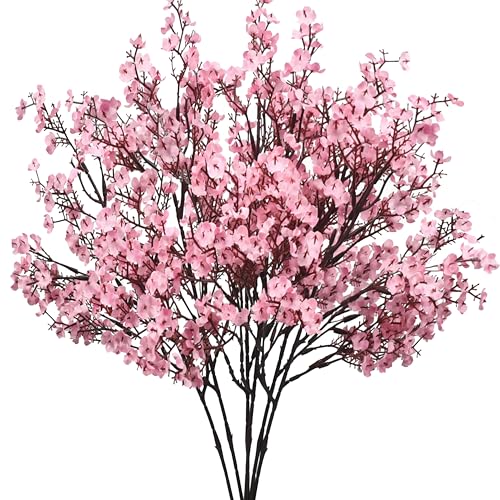 Mandy's 6 Bundles Artificial Light Brown Baby’s Breath Flowers | 18.5 Inch Silk Gypsophila European Style Modern Home Decor Centerpiece Neutral Wedding Flower Arrangements - color: Pink