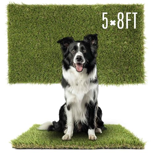 1.38" Artificial Grass Turf 5 x 8 FT, Indoor Outdoor Garden Lawn Landscape Patio Turf Grass Rug, Dog Grass Turf Pads Mat, Thick Fake Faux Turf, Dog Pets Grass Mats for Puppy Training - size: 5x8FT