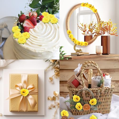 SITUMEIZI 100 Pcs 1.3 inches Mini Rose Head Artificial Roses Fake Silk Flower Yellow for Wedding Decor, Graduation Cap, Cake, DIY Flower Wall Mother's Day Home Party Decor - color: Yellow