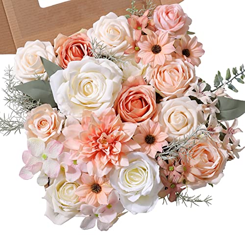 rongflower Artificial Flowers Combo Set Fake Flower Leaf for DIY Wedding Bouquets Floral Centerpieces for Tables Party Baby Shower Home Decorations(Champagne) - color: Champagne