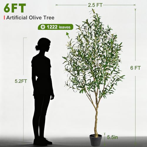 Big Artificial Olive Tree Large Faux Trees Indoor Outdoor Realistic Floor Plant Tall Fake Plants for House Modern Home Living Room Bedroom Office Front Porch Decor Outside Patio para decoracion - size: 6ft