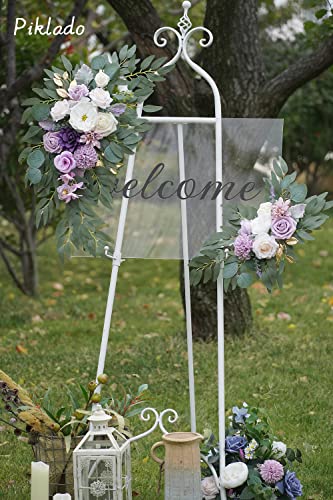 Faux Flower Swag Set of 2 for Wedding Welcome Signs Floral Swag Wedding Reception Ceremony Signs Decor (Purple) - color: Purple-cream