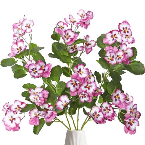 3Pack Artificial Pansy Flowers Silk Flowers Arrangements 35In Artificial Fake Flowers with Long Stems Spring Flower Bouquets for Vase Home Wedding Party Table Centerpiece Decor(Fuchsia) - color: Fuchsia